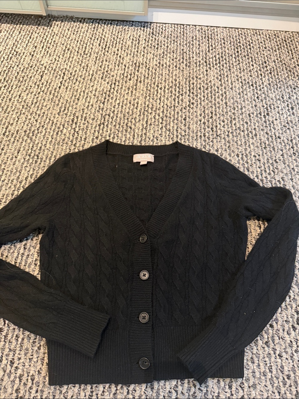 J. Crew Women’s Black Cable-Knit V-Neck croppe Cardigan cashmere XS